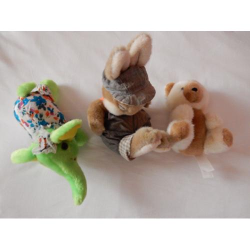 Lot De 3 Peluches : Lapin Ourson Elephant