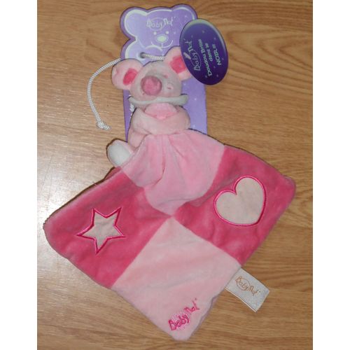 Doudou Peluche Lange Mouchoir Souris Mouse Maus Babynat Rose Fluorescent Phosphorescent Coeur Etoile Eveil Bebe Naissance Baby Nat'