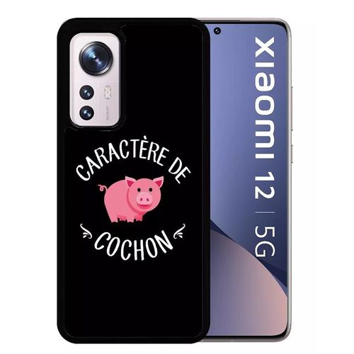 Coque Pour Xiaomi 12 5g - Caractere De Cochon Fond Noir - Silicone - Noir