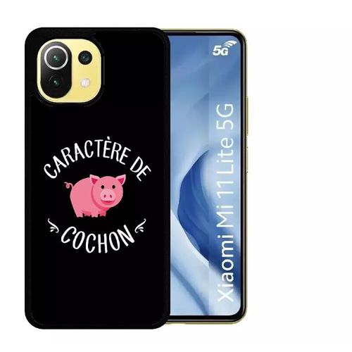 Coque Pour Xiaomi Mi 11 Lite 5g - Caractere De Cochon Fond Noir - Silicone - Noir