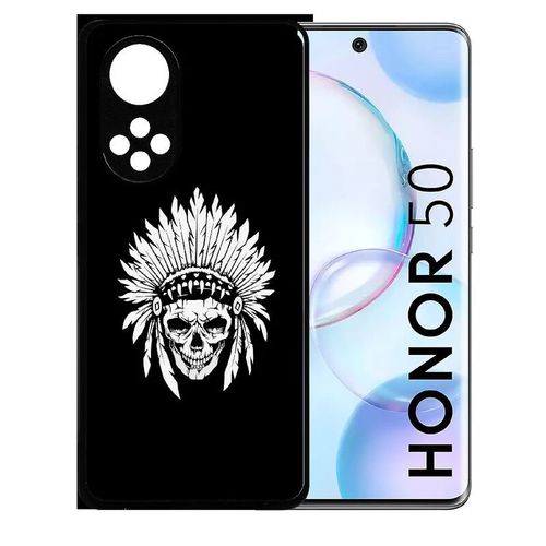 Coque Pour Honor 50 - Tete De Mort Coiffe Indienne Noir Et Blanc - Silicone - Noir