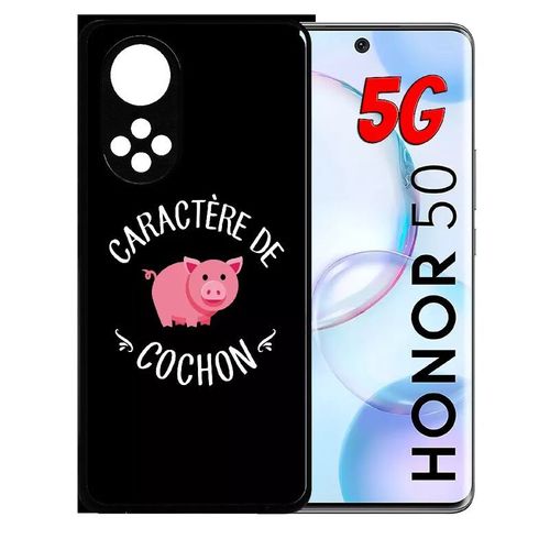Coque Pour Honor 50 5g - Caractere De Cochon Fond Noir - Silicone - Noir
