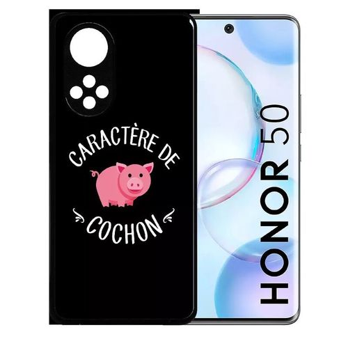 Coque Pour Honor 50 - Caractere De Cochon Fond Noir - Silicone - Noir