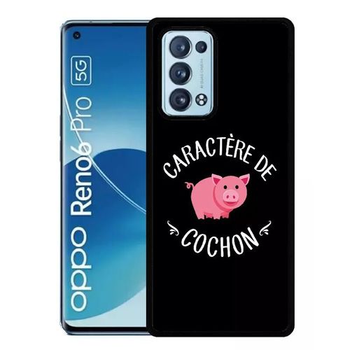 Coque Pour Oppo Reno6 Pro 5g - Caractere De Cochon Fond Noir - Silicone - Noir