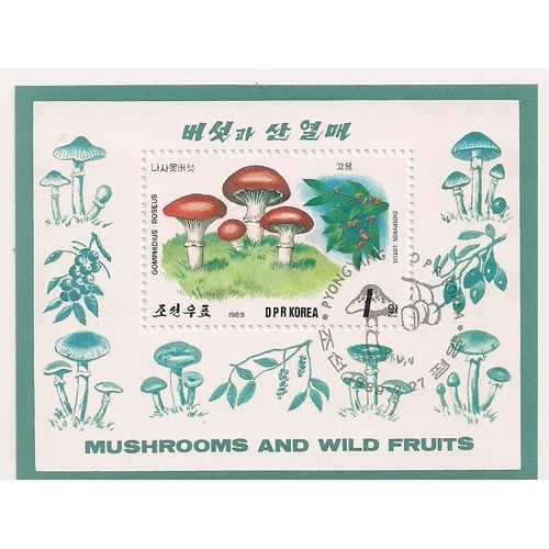 Corée- 1 Bloc 1er Jour- Champignons Et Fruits Sauvages