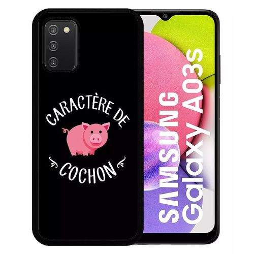 Coque Pour Galaxy A03s - Caractere De Cochon Fond Noir - Silicone - Noir