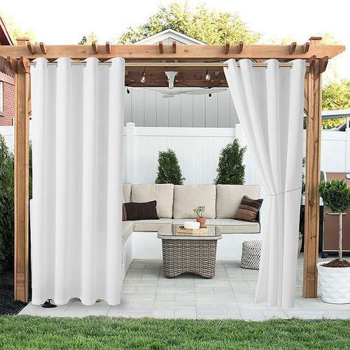 Rideaux D'extérieur - Rideau Occultant Thermique À Oeillets Isolation Thermique Pour Pergola Patio Draperies Décoration De Terrasse, L 132 X H 213 Cm, Jaune Beige, 1 Paire -Yuanbest