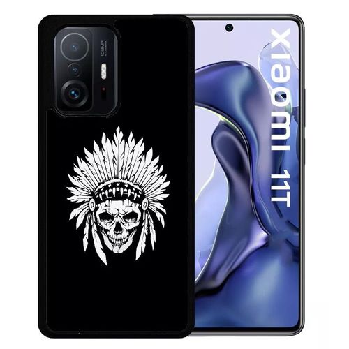 Coque Pour Xiaomi 11t - Tete De Mort Coiffe Indienne Noir Et Blanc - Silicone - Noir