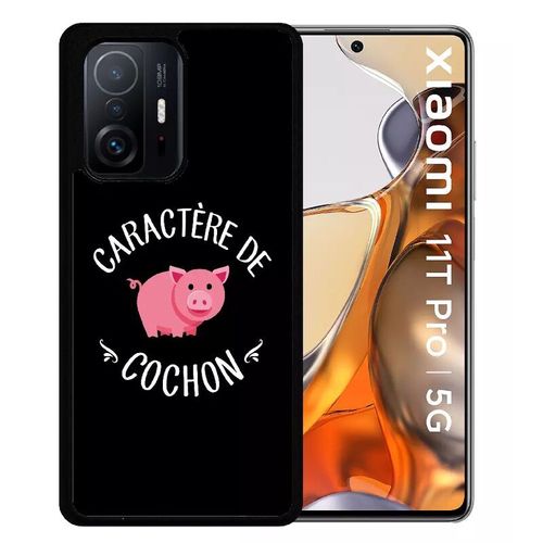 Coque Pour Xiaomi 11t Pro 5g - Caractere De Cochon Fond Noir - Silicone - Noir