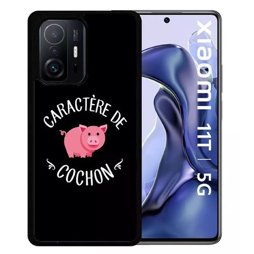 Coque Pour Xiaomi 11t 5g - Caractere De Cochon Fond Noir - Silicone - Noir