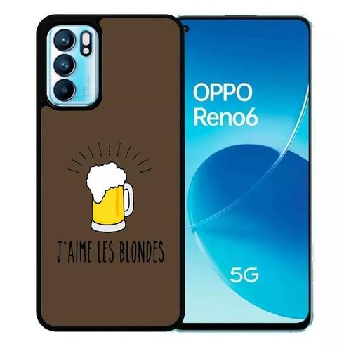 Coque Pour Oppo Reno6 5g - J Aime Les Blondes Biere Fond Brun - Silicone - Noir