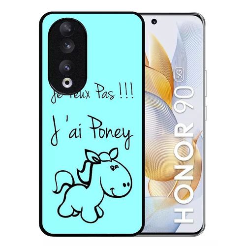 Coque Pour Honor 90 - Citation Poney Turquoise - Silicone - Noir