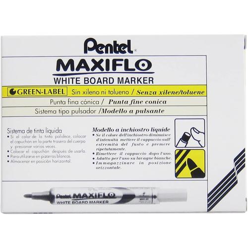 Pentel Lot De 12 Marqueurs Tableaux Blancs Maxiflo Mwl5s Pointe Conique 4,0 Mm Jaune