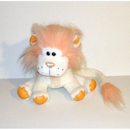 Lion Ajena Ancienne Peluche Lion Assis Blanc Orange 28 Cm Vintage