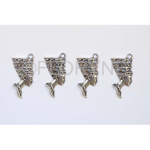 4 Pendentifs Pharaon De Profil En Métal Argenté