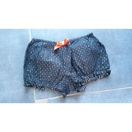 Shorty Sexy Undiz Noir Argenté Avec Neoud Rouge Taille S