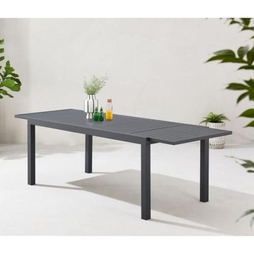 Table De Jardin Extensible 6 A 8 Personnes - Structure Et Plateau En Aluminium Fixé Par Ventouses - L 180-240 X P 90 X H 75 Cm