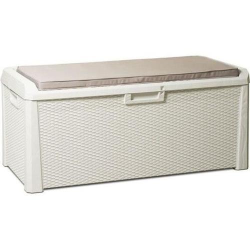 Banc Coffre De Jardin Santorini Plus - Résine - Capacité 550l - Blanc