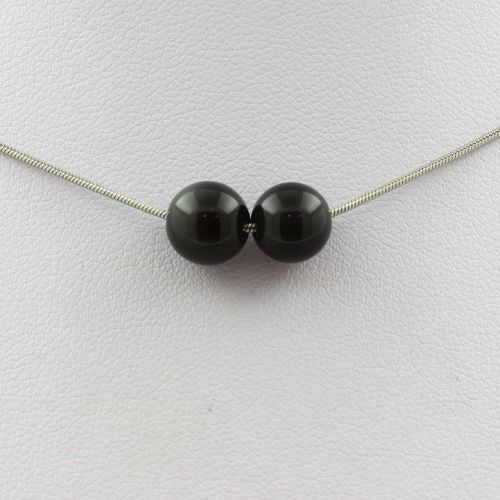 Collier 2 Perles Obsidienne Noire 8 Mm. Chaine En Acier Inoxydable Collier Femmes, Hommes. Taille Personnalisable.
