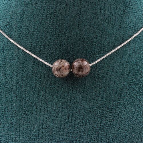 Collier 2 Perles Obsidienne Flocon De Neige Marron 8 Mm. Chaine En Collier Femmes, Hommes. Taille Personnalisable.