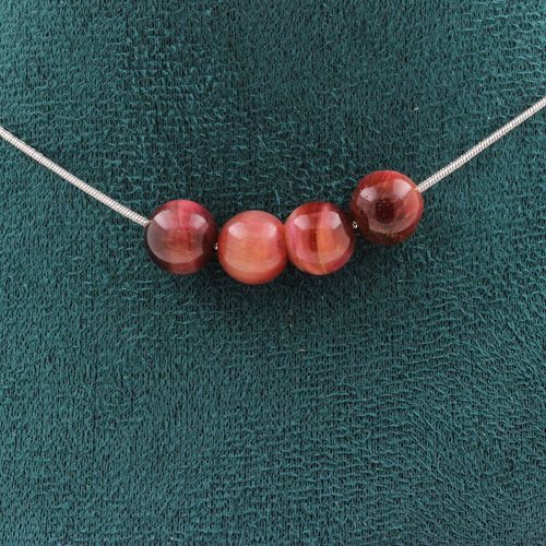 Collier 4 Perles Oeil De Tigre Pêche Bicolore 8 Mm. Chaine En Acier Collier Femmes, Hommes. Taille Personnalisable.