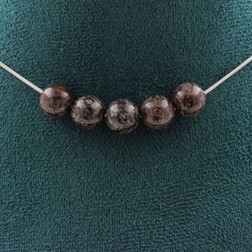 Collier 5 Perles Obsidienne Flocon De Neige Marron 8 Mm. Chaine En Collier Femmes, Hommes. Taille Personnalisable.