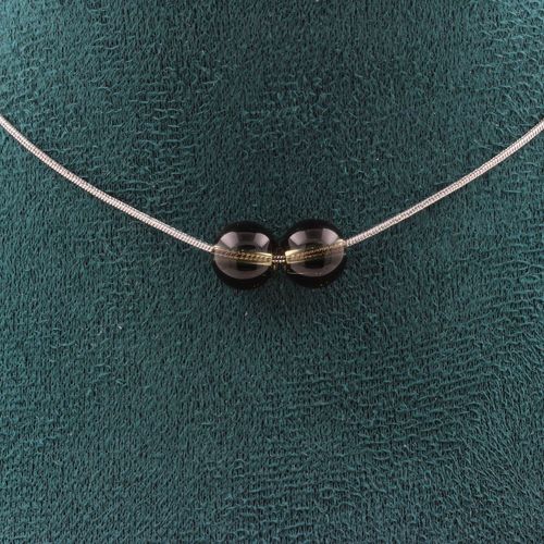 Collier 2 Perles Quartz Fumé 8 Mm Chaine En Acier Inoxydable Collier Femmes, Hommes. Taille Personnalisable.