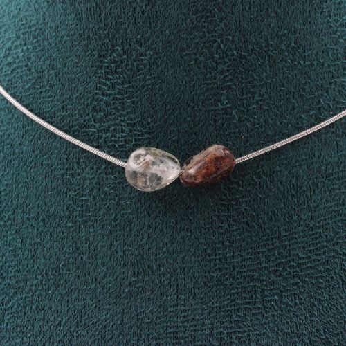 Collier 2 Perles Quartz Fantôme Vert Du Brésil Chaine En Acier Collier Femmes, Hommes. Taille Personnalisable.