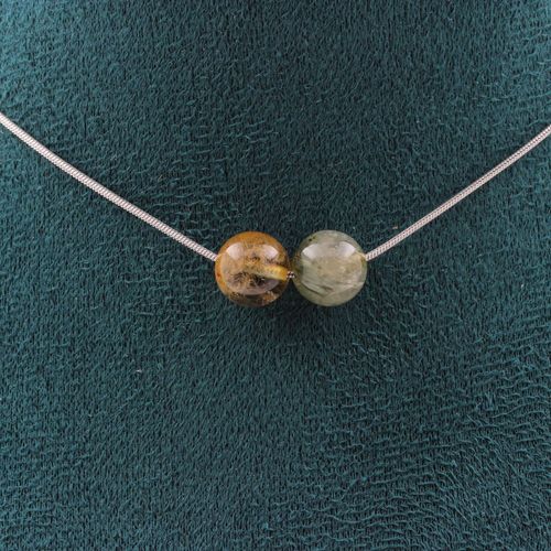 Collier 2 Perles Quartz Rutile 8 Mm Chaine En Acier Inoxydable Collier Femmes, Hommes. Taille Personnalisable.