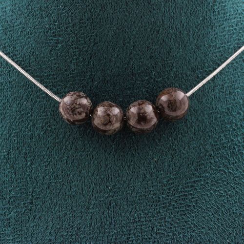 Collier 4 Perles Obsidienne Flocon De Neige Marron 8 Mm. Chaine En Collier Femmes, Hommes. Taille Personnalisable.