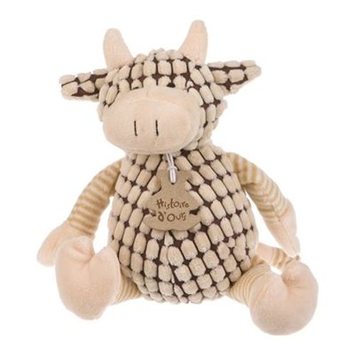 Doudou Pantin Peluche Vagabond Cagette Bois Vache 25 Cm Beige Crème Marron Histoire D'ours