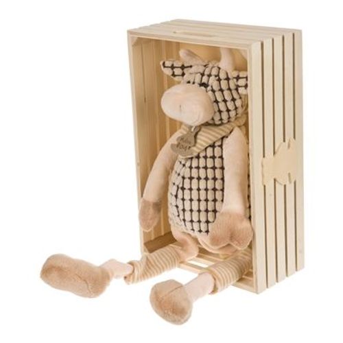 Doudou Pantin Peluche Vagabond Cagette Bois Vache Cow Kuh 45 Cm Beige Crème Marron Longues Jambes Histoire D'ours 
