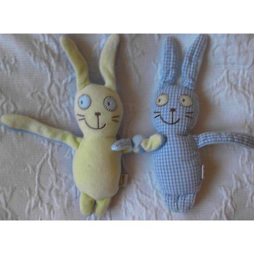 Doudou Lapin Dpam Vert Vichy Bleu  Hochet