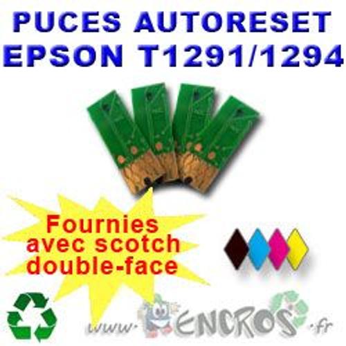 RECHARGE ENCRE- Lot de 4 puces Autoreset EPSON  COULEURS+NOIR de T1291 a T1294