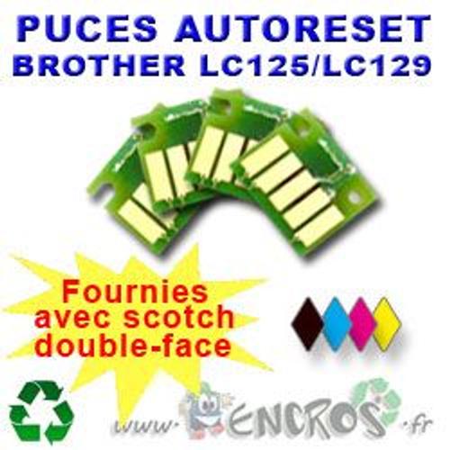 RECHARGE ENCRE- Lot de 4 Puces Auto-Reset BROTHER COULEURS+NOIR LC125/129