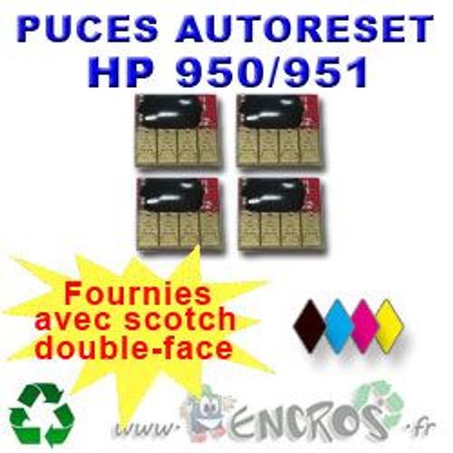 RECHARGE ENCRE- Lot de 4 Puces Auto-Reset NOIR + COULEUR HP 950/951