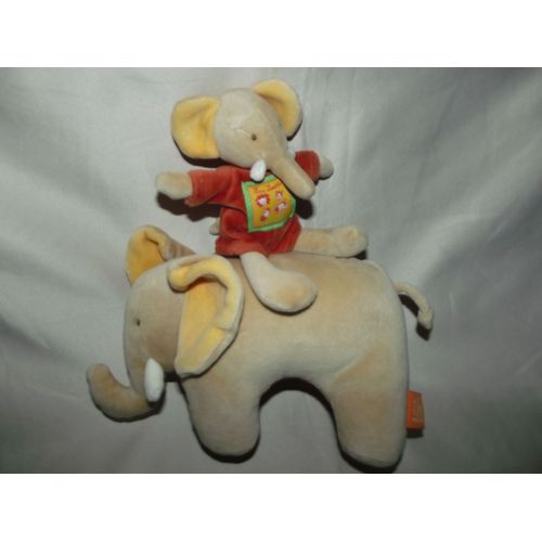 Doudou Musical Éléphant Collection Les Loustics Moulin Roty  Orange Jaune Vert Beige/Crème/Écru Boite À Musique Comfort Blanket Comforter Soft Toys Peluche Bebe Naissance Jouet Eveil Cadeau 