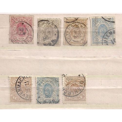 Luxembourg- 7 Timbres Oblitérés- Armoiries De L' Etat- N°18, 19, 19a, 20,26, 32 Et 39a- Cote Globale 66 Euros