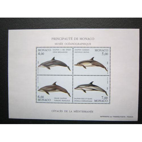 Monaco. Bloc N° 56 (1992). Protection De L Environnement Marin. Cetaces De La Mediterranee (I)
