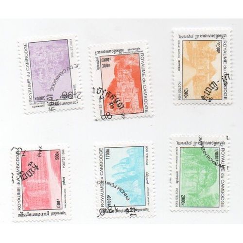 Timbre Cambodge Temple Temples Lot De 6 