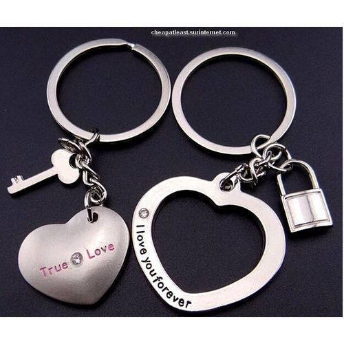 2 Porte-Clés Pour Couple Amoureux Double Coeur + Clé + Cadena  "I Love You For Ever" (Je T'aime Pour Toujours)  - Idée Cadeau Saint-Valentin, Amour, Anniversaire │ 