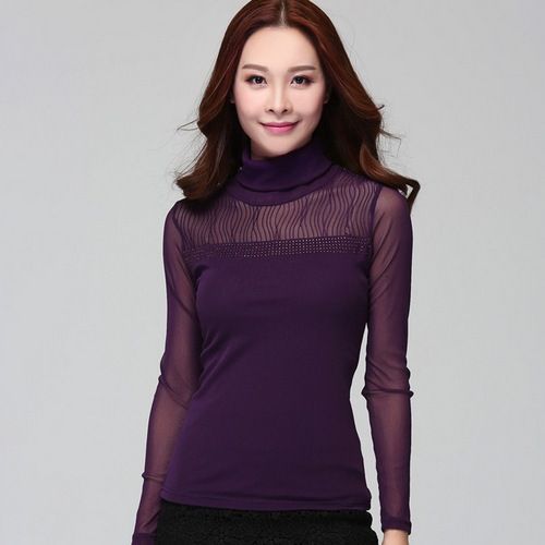 Top Violet Voile Col Roulé-T40