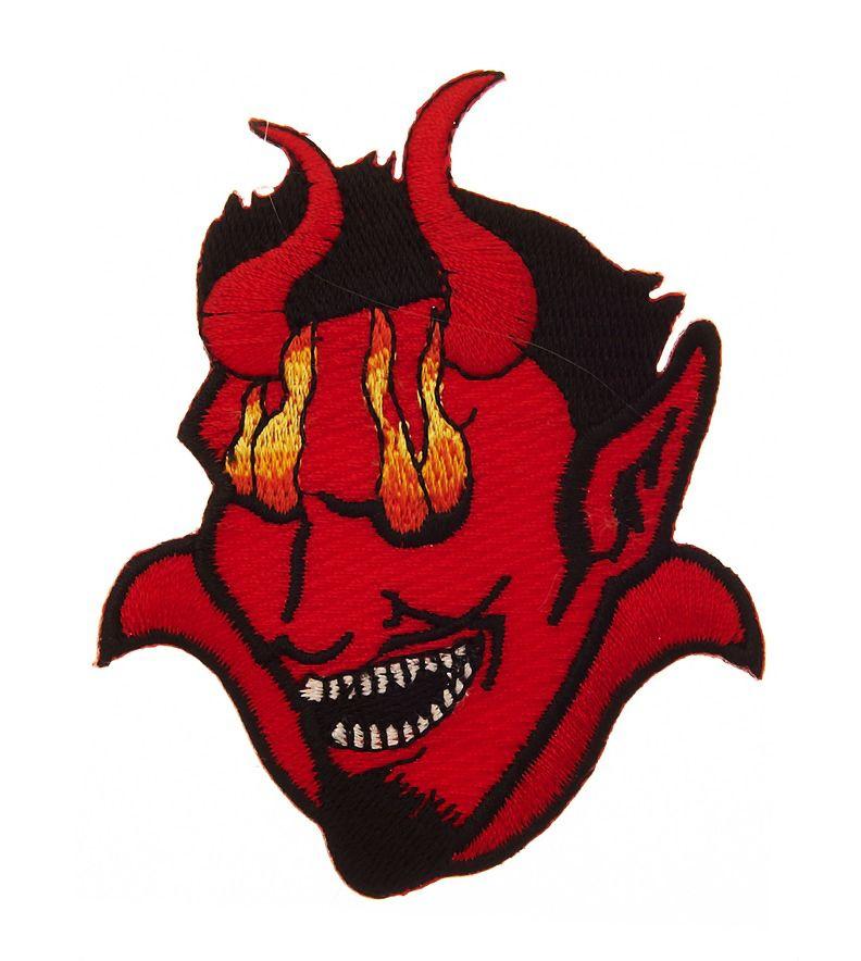 ECUSSON / PATCH TETE DE DIABLE AVEC FLAMMES SORTANT DES YEUX