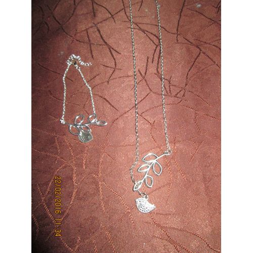 Parure Collier + Bracelet  Feuille  Oiseau