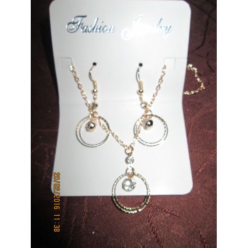 Parure  Rond Dore  Boucle D Oreille + Collier