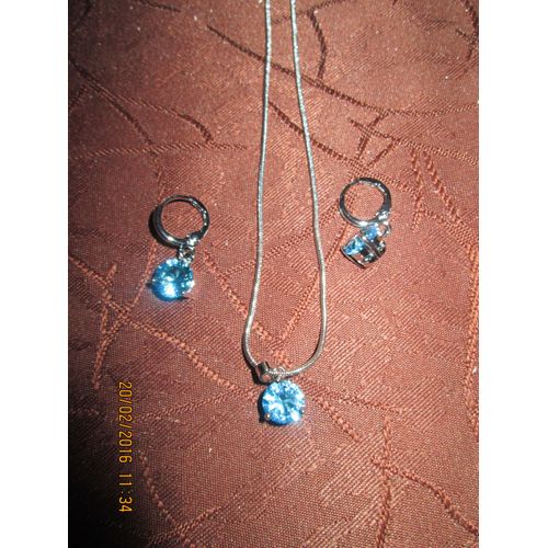Parure  Argenté   Collier + Boucle Bleu  Turquoise