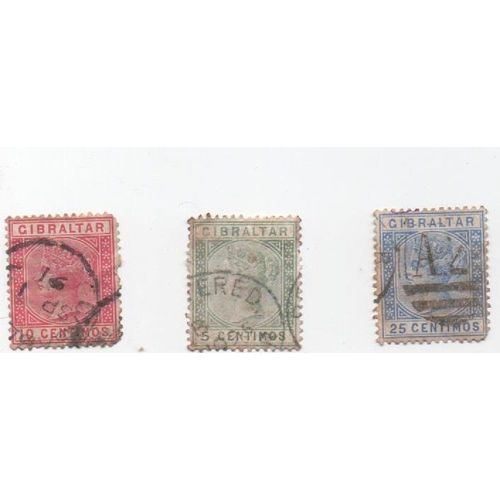 Timbre Timbres 3 Reine Victoria Gibraltar Vers 1880 Oblitéré