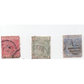 Timbre Timbres 3 Reine Victoria Gibraltar Vers 1880 Oblitéré
