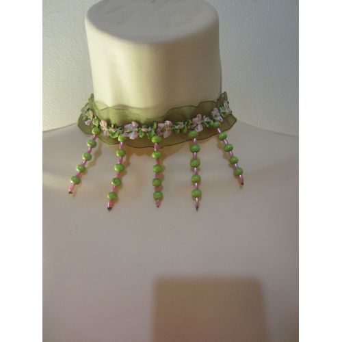 Collier N° 133 Vert Et Rose