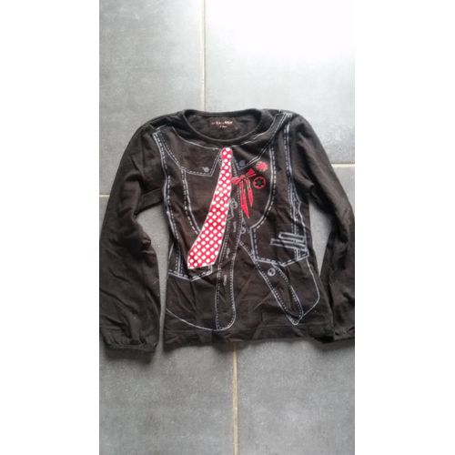 T-Shirt In Extenso 6 Ans Noir Motif Cravate Rouge À Pois Blanc